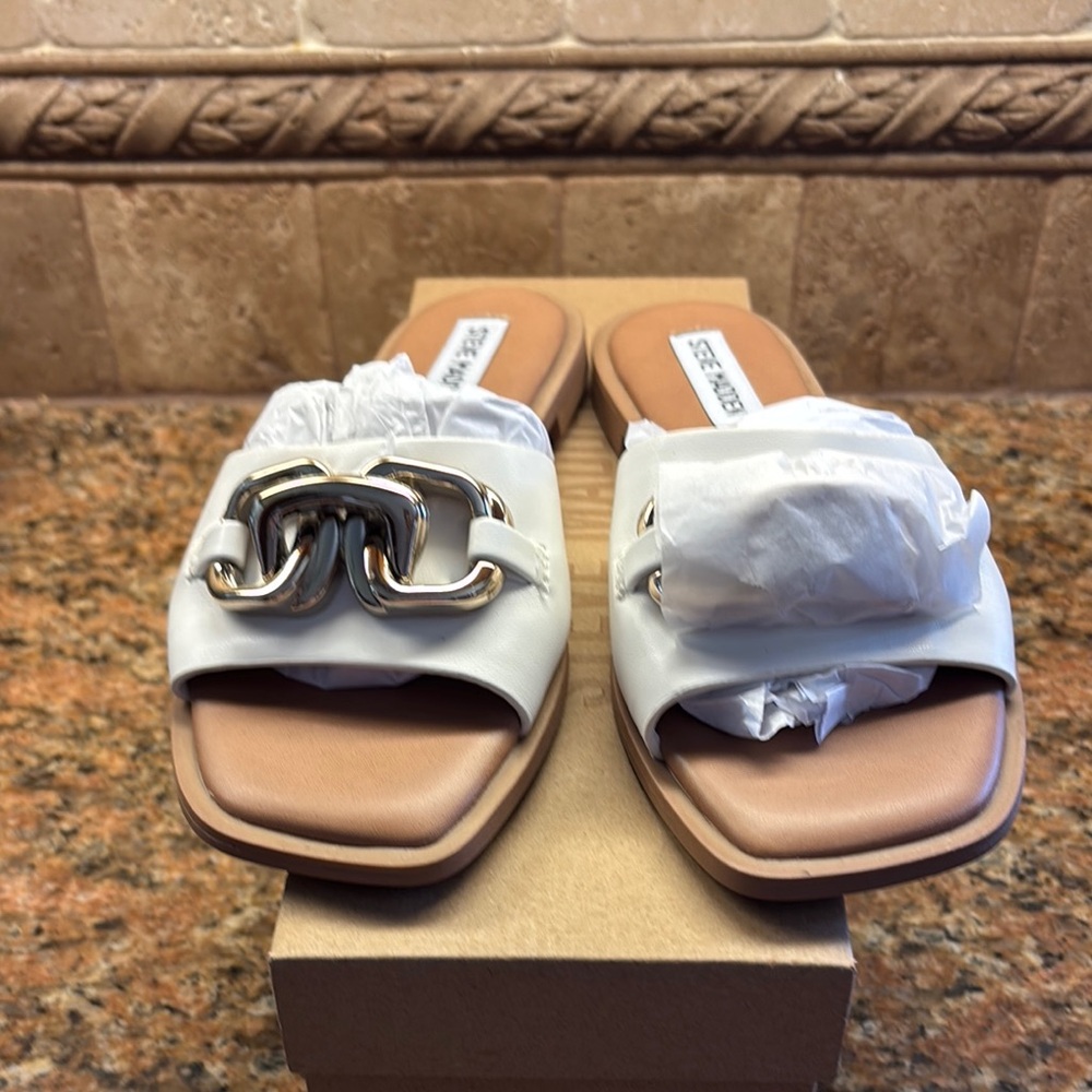 Steve Madden White Chain-Link Slide Sandals
